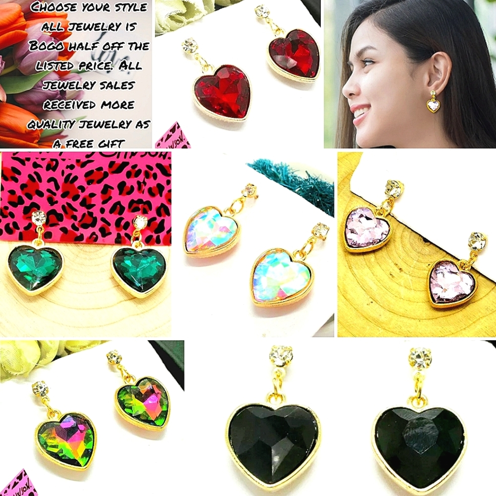 Gold plated crystal heart earrings with silver post choose one